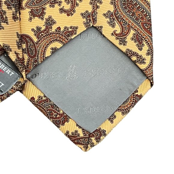 Robert Talbott Carter's Yellow Gold Brown Paisley Silk Neck Tie - Picture 5 of 6